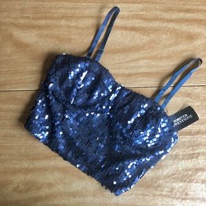 NWT Navy Matte Sequin Bustier Crop Top